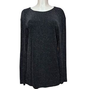 Vintage Sharade Nites Blouse Women's Size 18 Black Dressy Shoulder Pads Sparkle